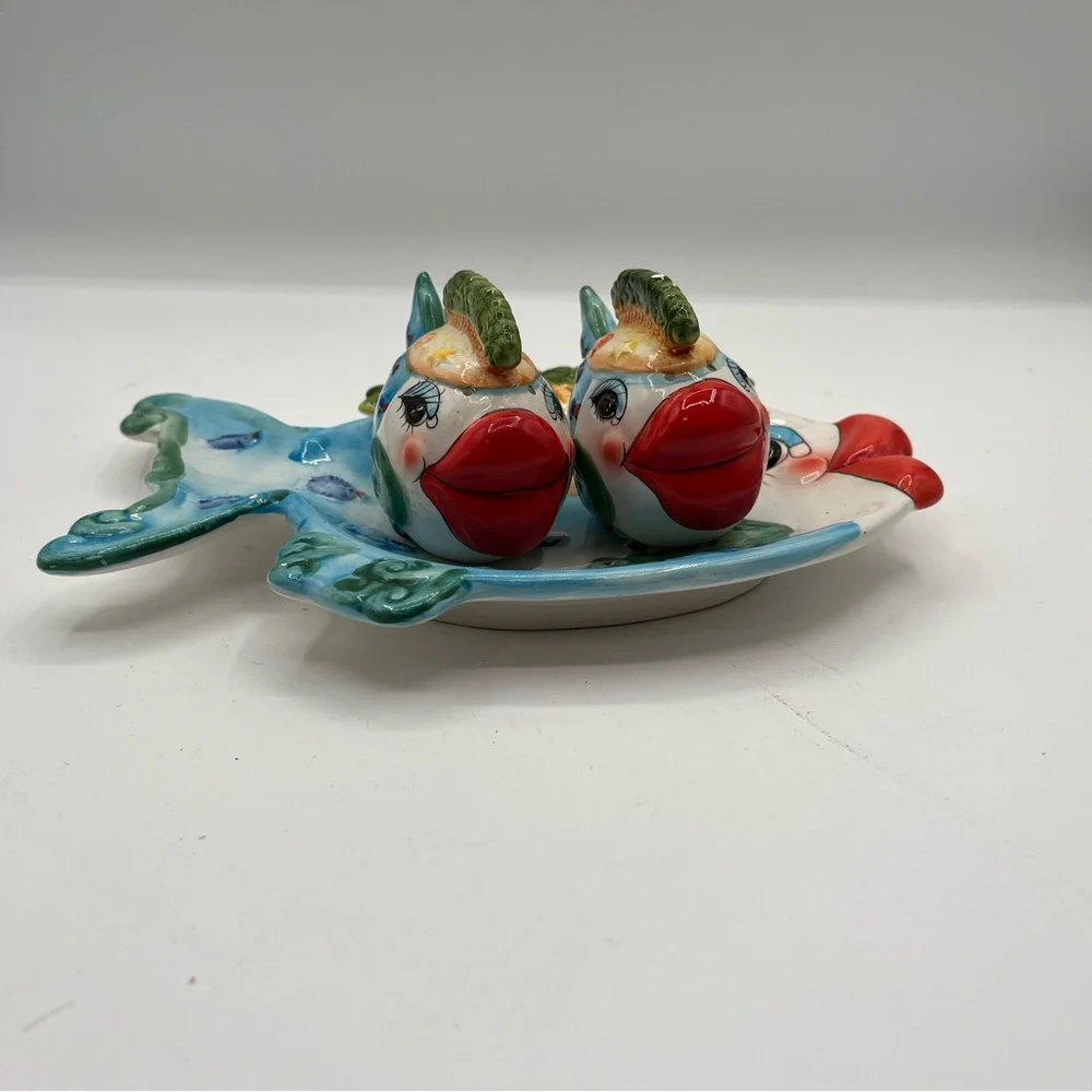 Colorful Ceramic Fish Decor with salt and pepper shakers